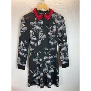 Ted Baker Mini Dress Womens Sz‎ 0 Black Butterfly Red Floral Amaliia Narrnia